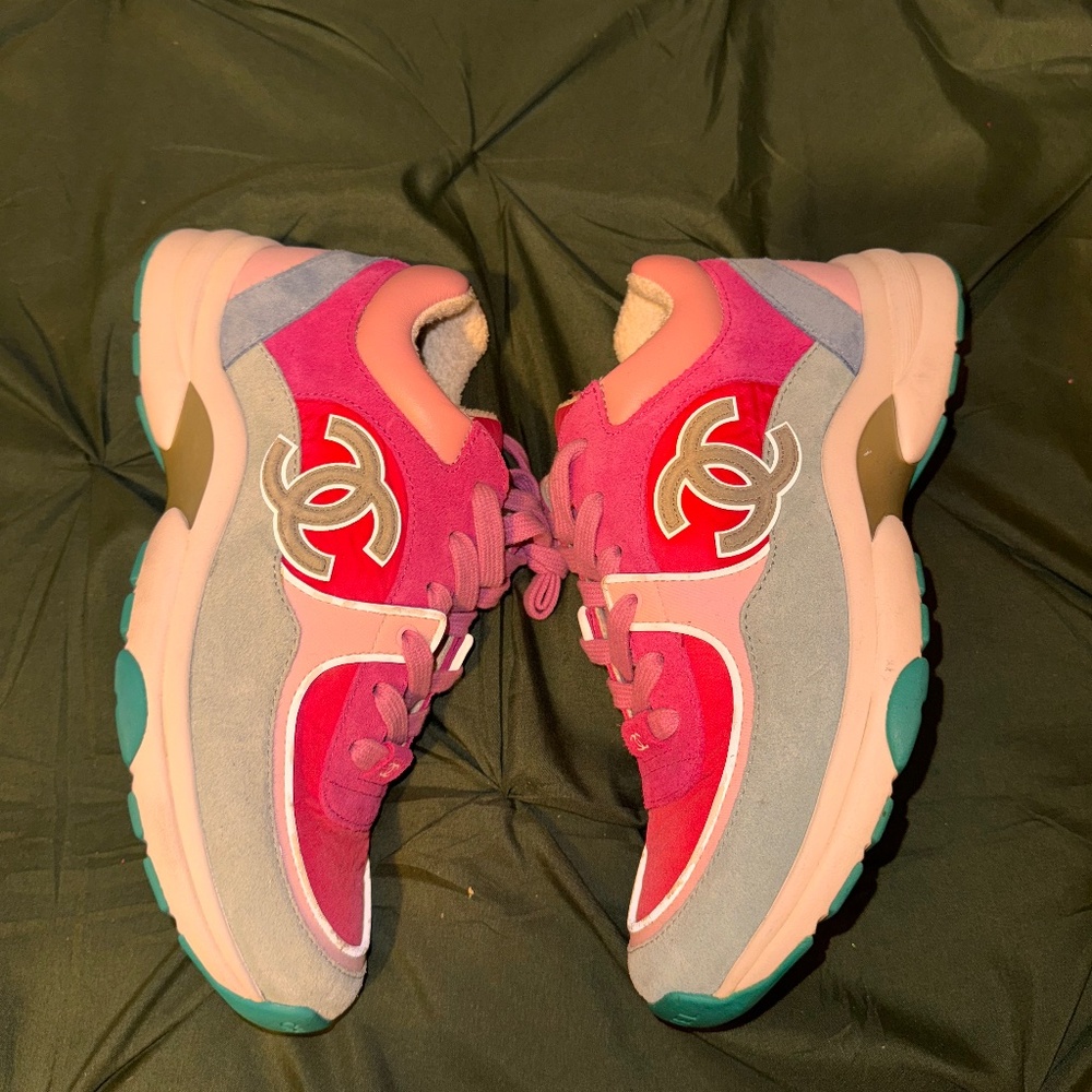 Chanel Pink and Gray Sneakers with Chunky Design